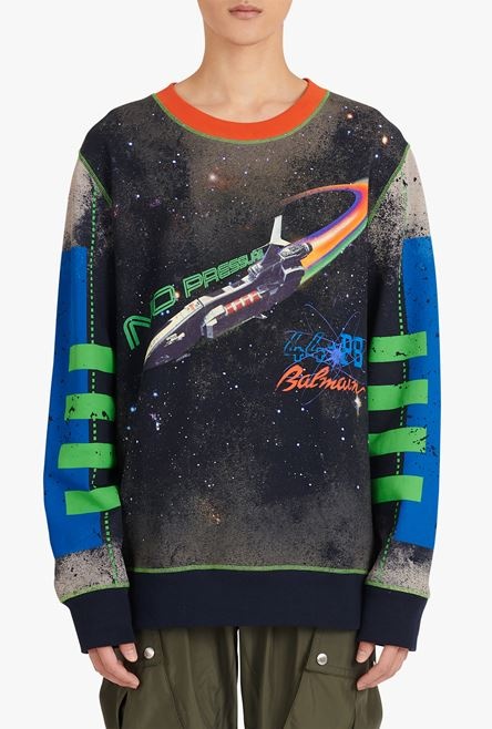 Oversized multicolor cotton sweatshirt with Balmain logo print - 5