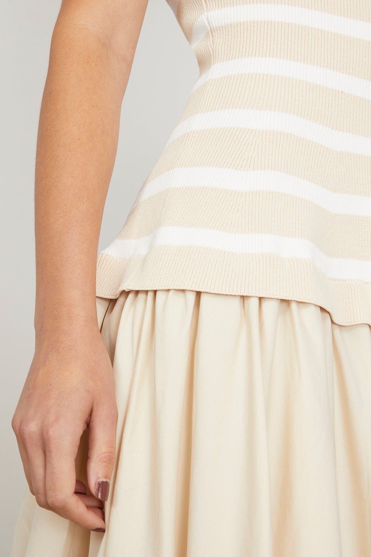Silas Sleeveless Knit Bodice Midi Dress in Sand Stripe - 5