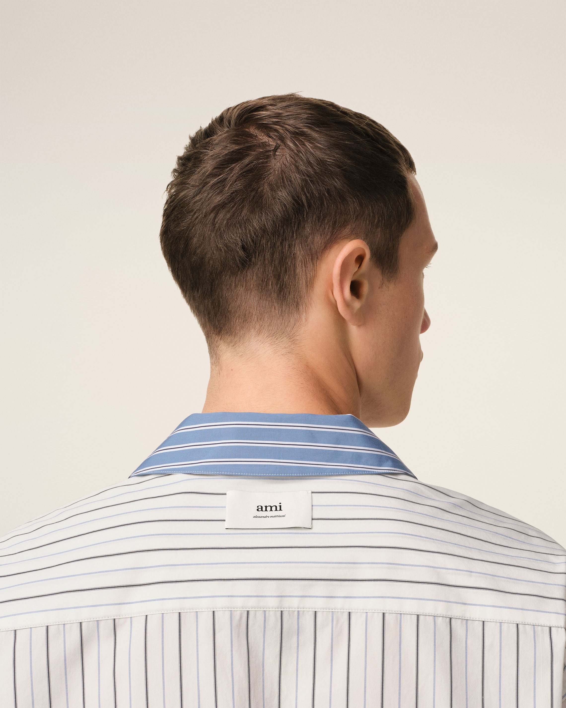 WHITE AND BLUE COTTON SHORT SLEEVE BOXY SHIRT - 4
