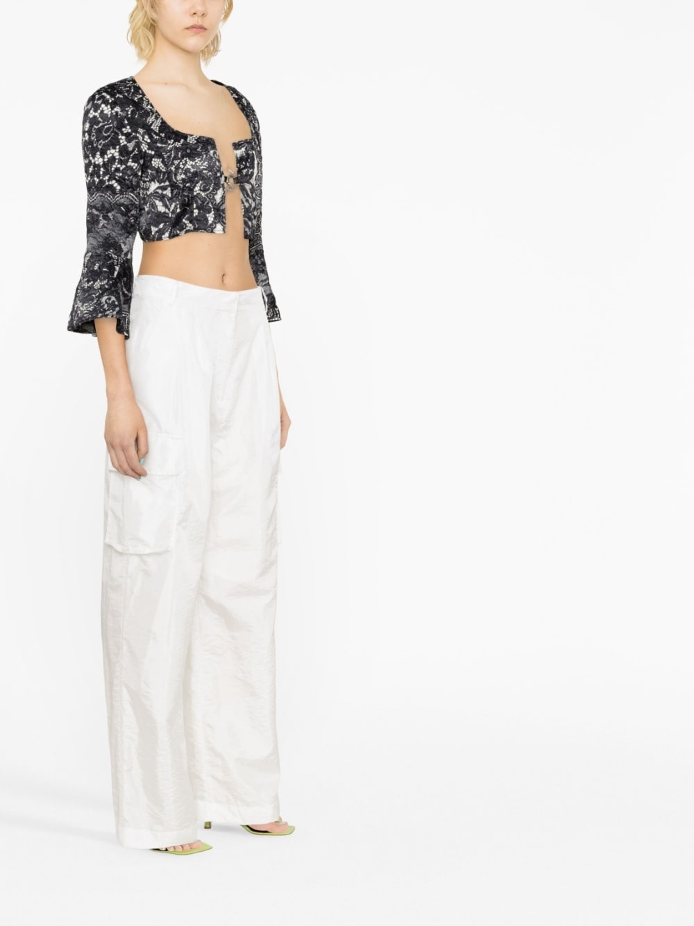 lace-print cropped blouse - 3