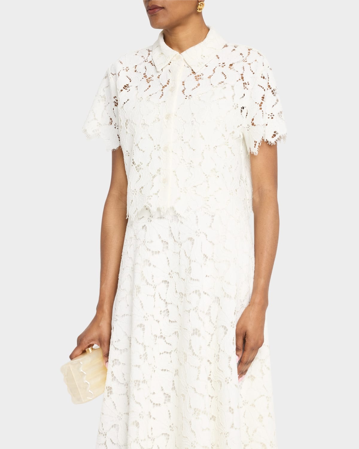 Marjorie Cropped Floral Lace Camp Shirt - 4