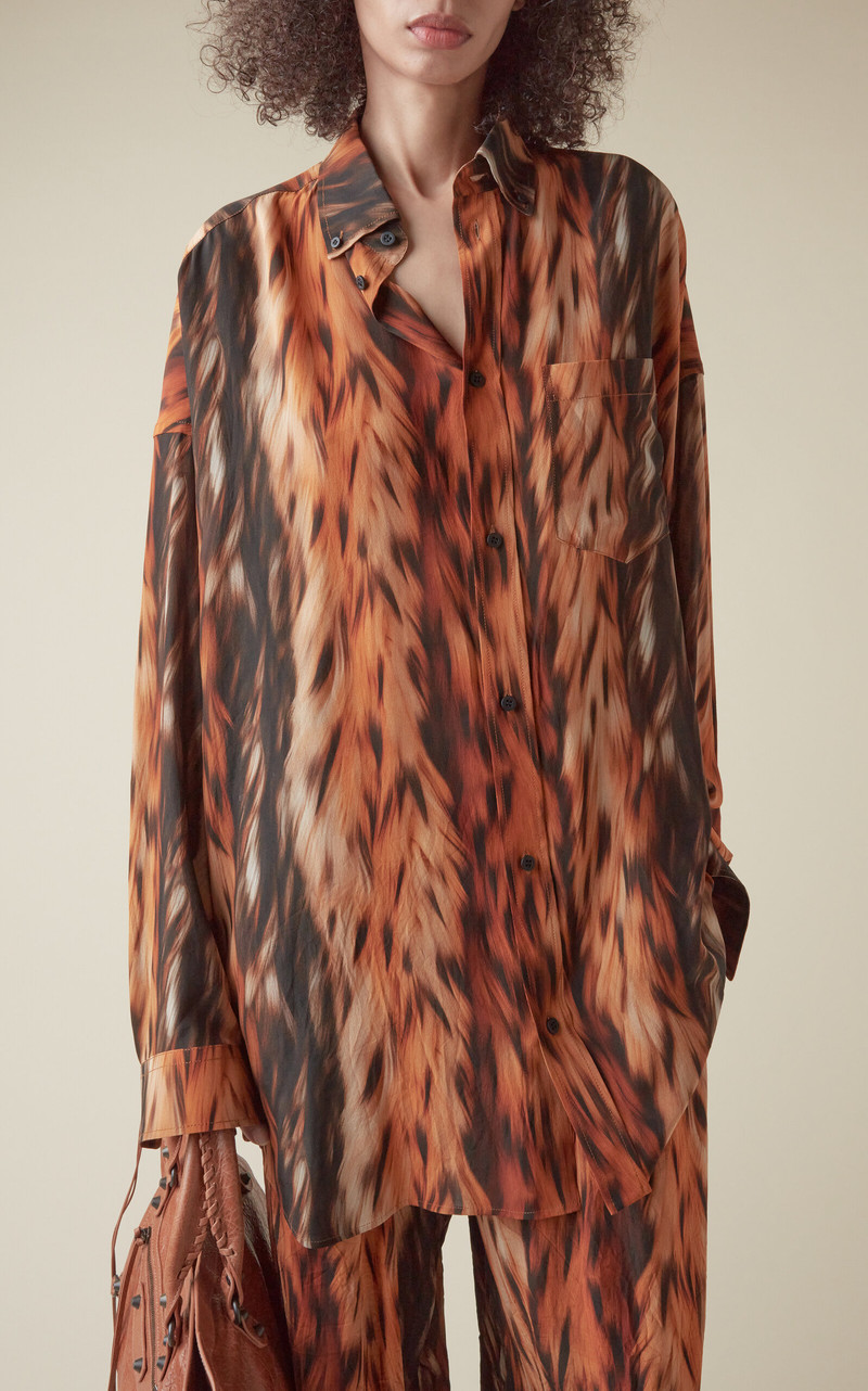 BALENCIAGA AI-Printed Silk Crepe Shirt brown outlook