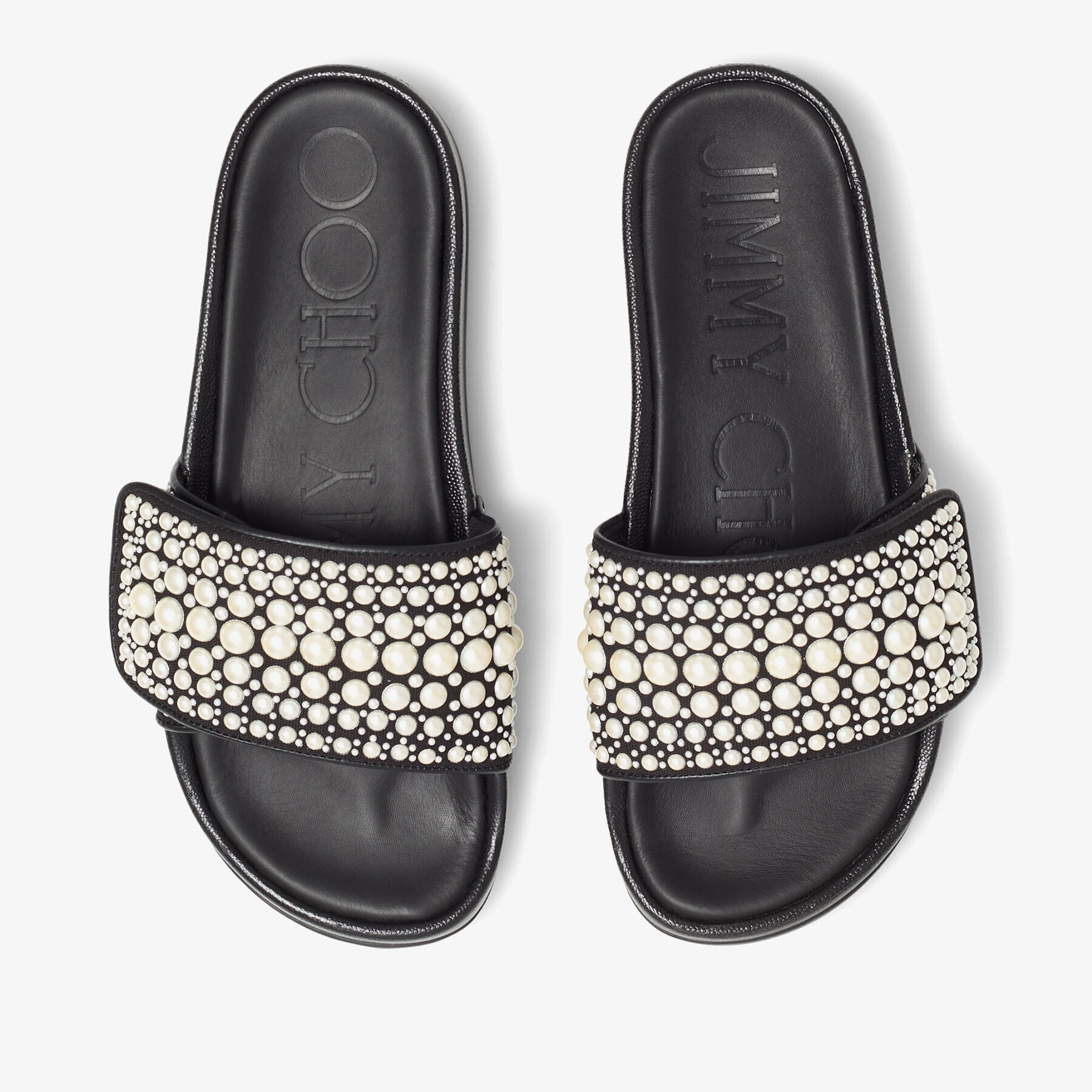 Fitz/F
Black Canvas and Leather Slides with Pearls - 5