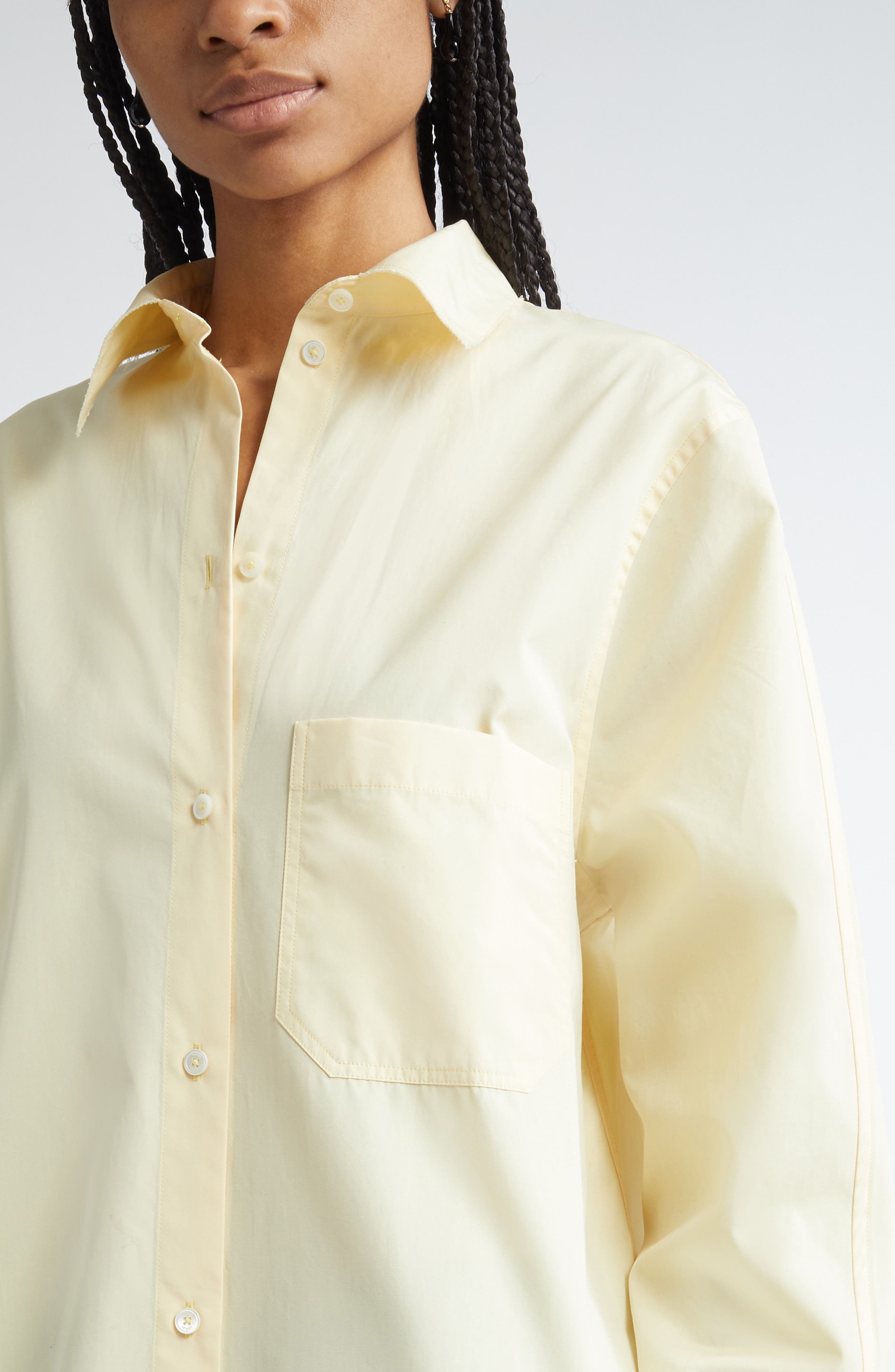 TOTEME Long Sleeve Organic Cotton Poplin Shirtdress in Straw at Nordstrom - 4