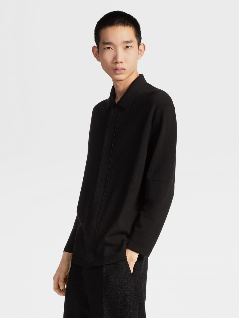 BLACK WOOL POLO SHIRT 4