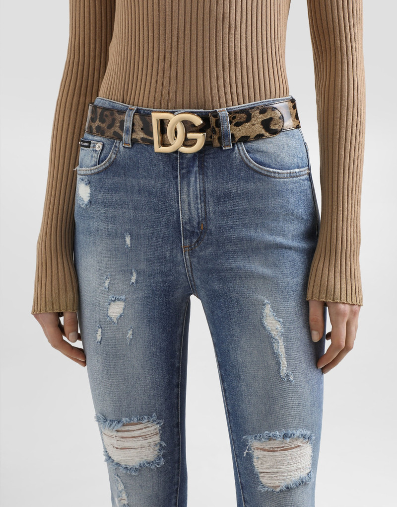 Dolce & Gabbana Leopard-print glossy calfskin belt with DG logo outlook