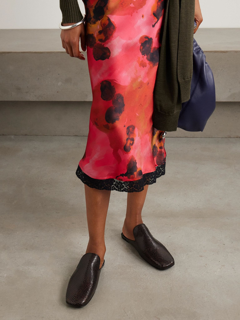 Snake-effect leather mules Dark brown 2