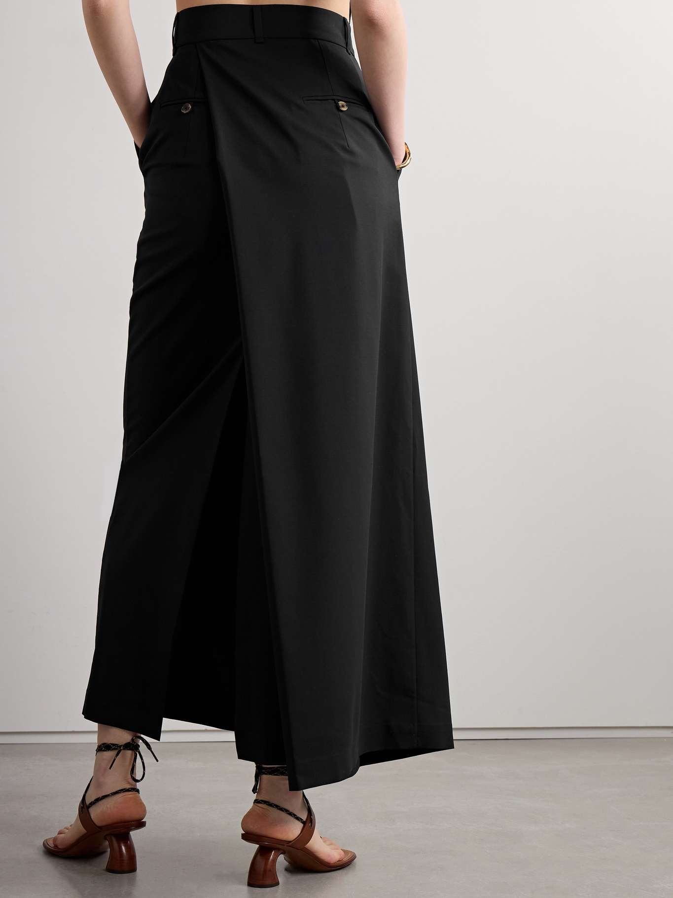 Pleated draped wool-blend wide-leg pants - 3