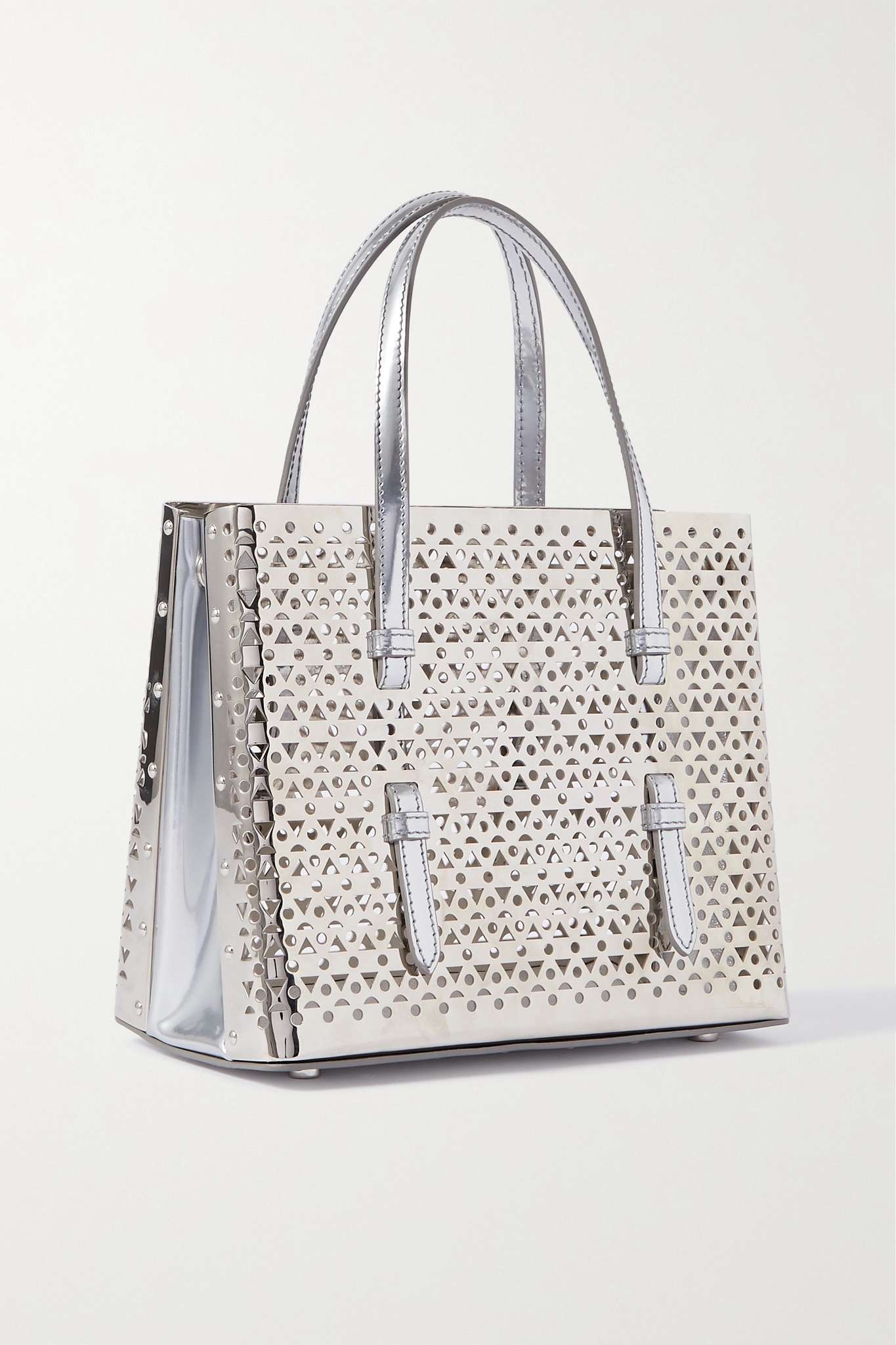 Mina 20 small laser-cut mirrored-leather tote - 3