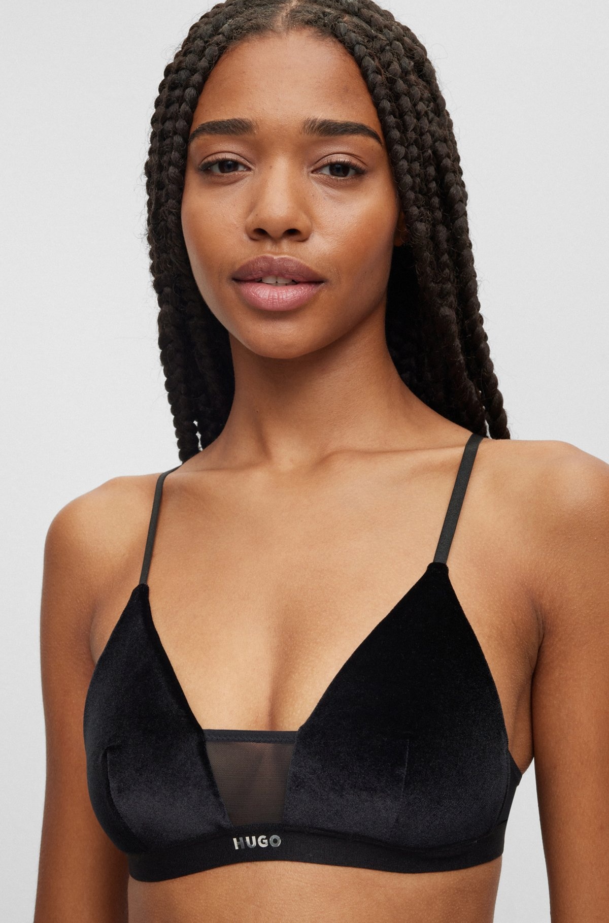 VELVET-DETAIL TRIANGLE BRA WITH LOGO WAISTBAND - 4
