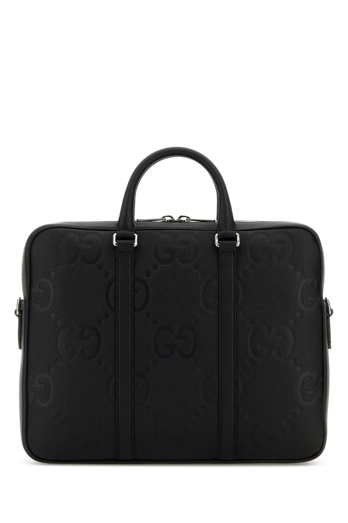 Gucci Men Black Leather Briefcase - 3