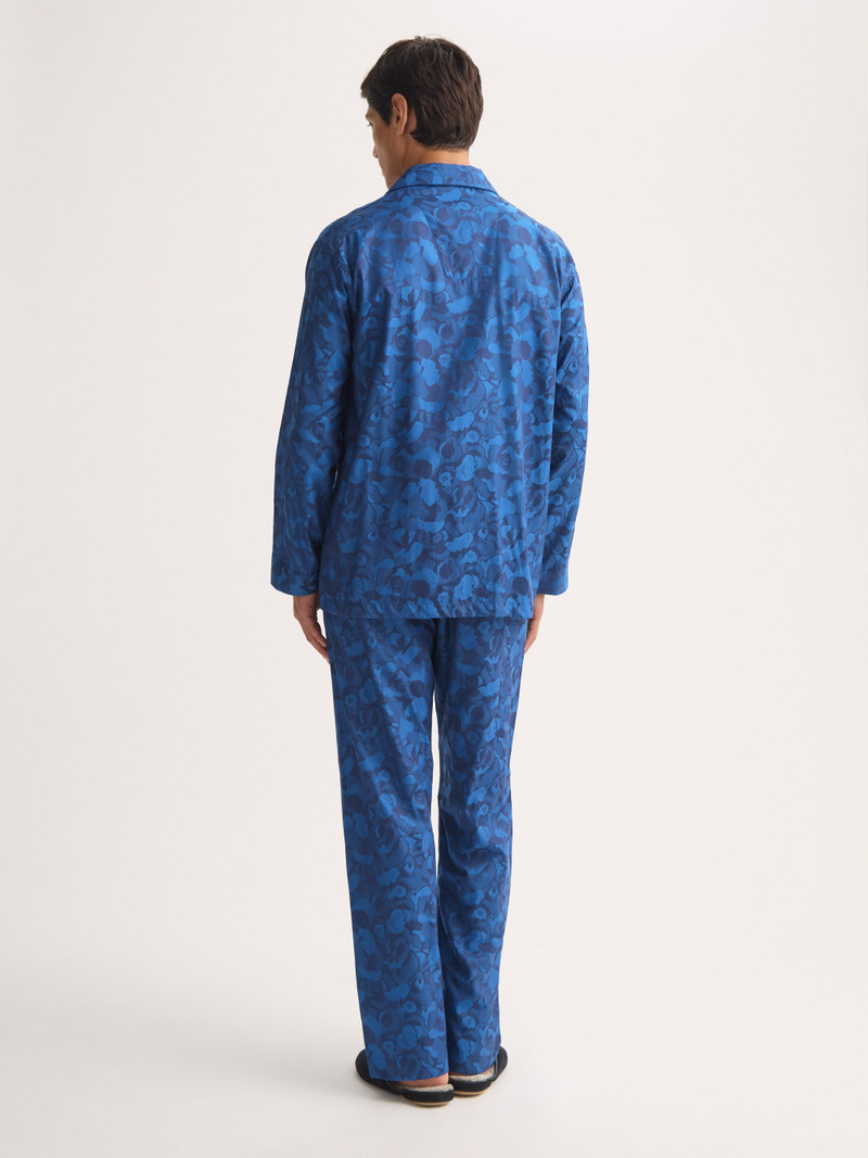 Men's Classic Fit Pajamas Cotton Jacquard Navy Blue Camo Rose Weave 3