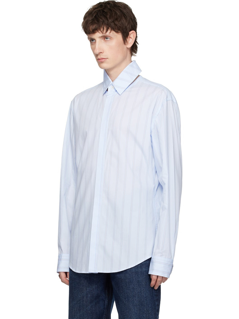 Jean Paul Gaultier Blue Pinstriped Floating Collar Shirt outlook