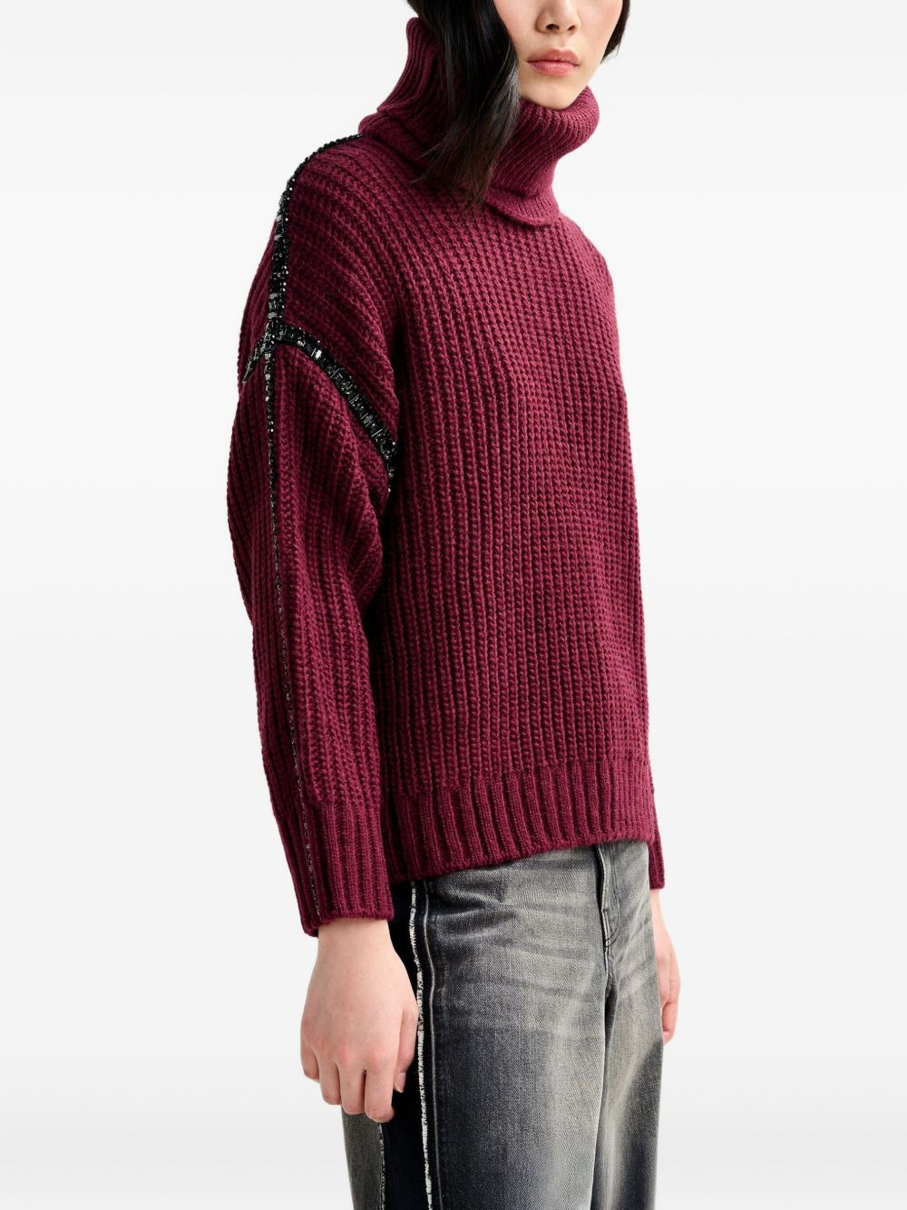 ribbed-knit crystal-embellishment sweater - 3