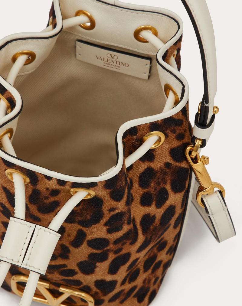 MINI VALENTINO GARAVANI ESCAPE BUCKET BAG IN CANVAS WITH ANIMALIER PRINT 7