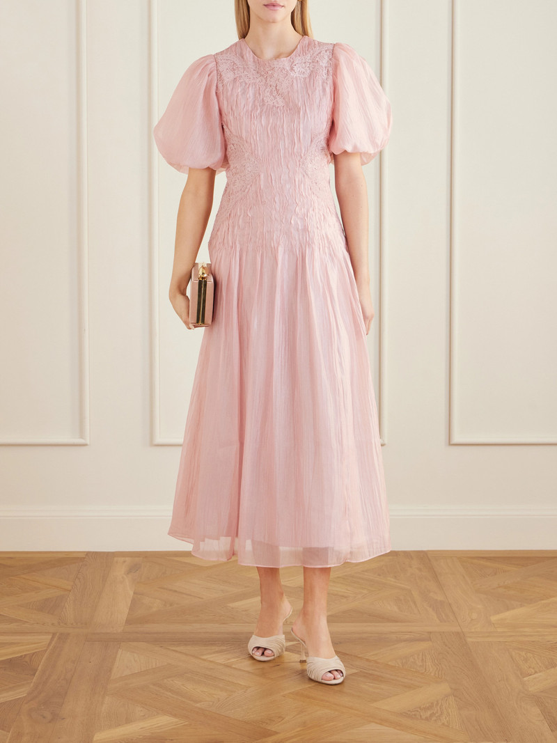 Aje. Ophelia Lace-trimmed Crinkled-satin Midi Dress outlook