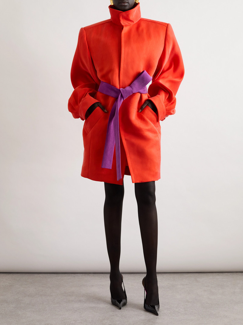 SAINT LAURENT Belted Silk-crepe Coat outlook