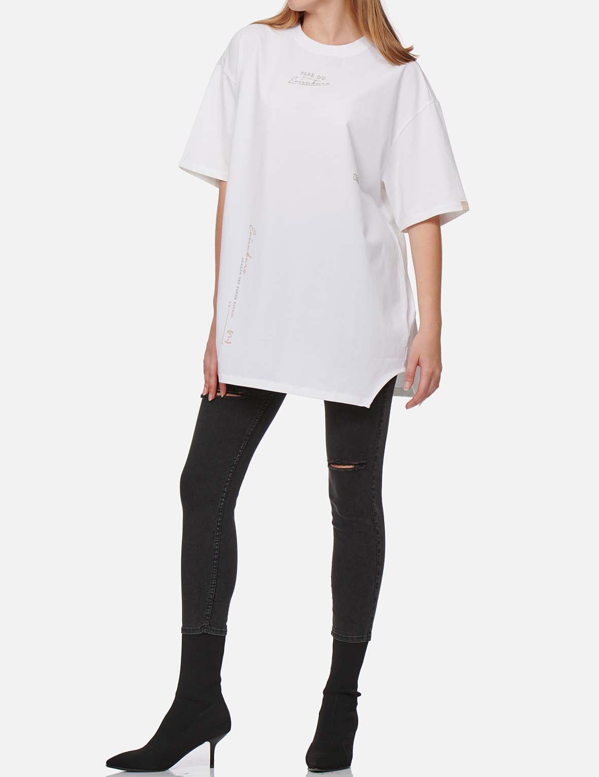 Multi Logo Foil Print Asymmetric T-Shirt - 6