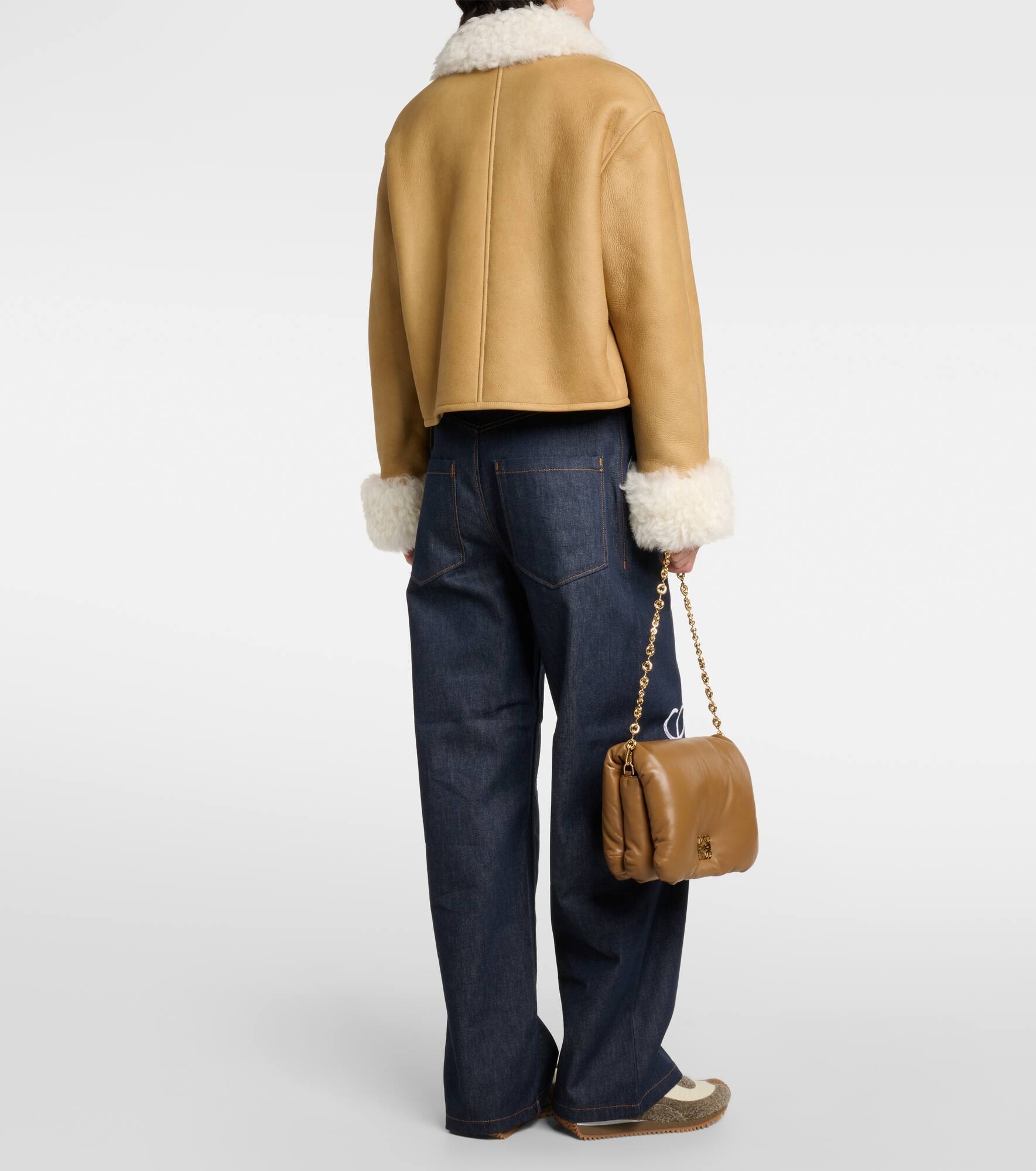 Shearling-trimmed leather jacket - 3
