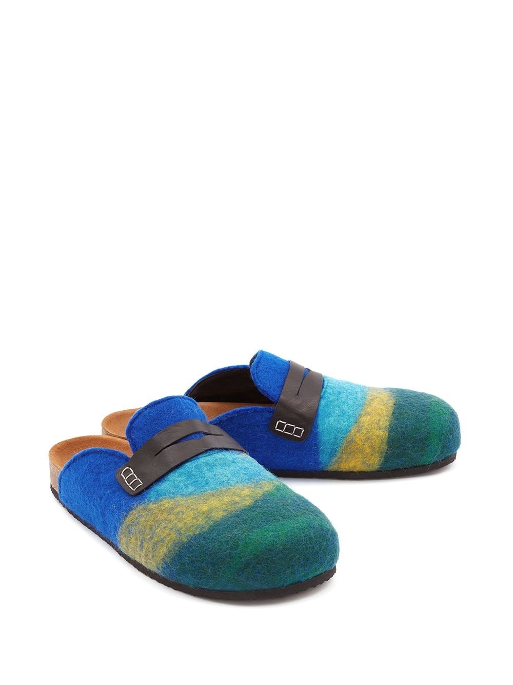 striped leather-trimmed felt slippers - 2