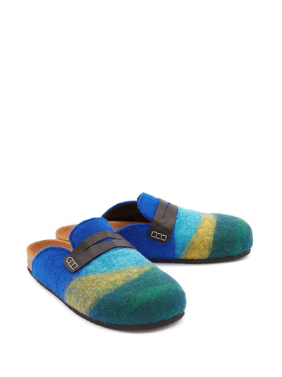 JW Anderson striped leather-trimmed felt slippers outlook