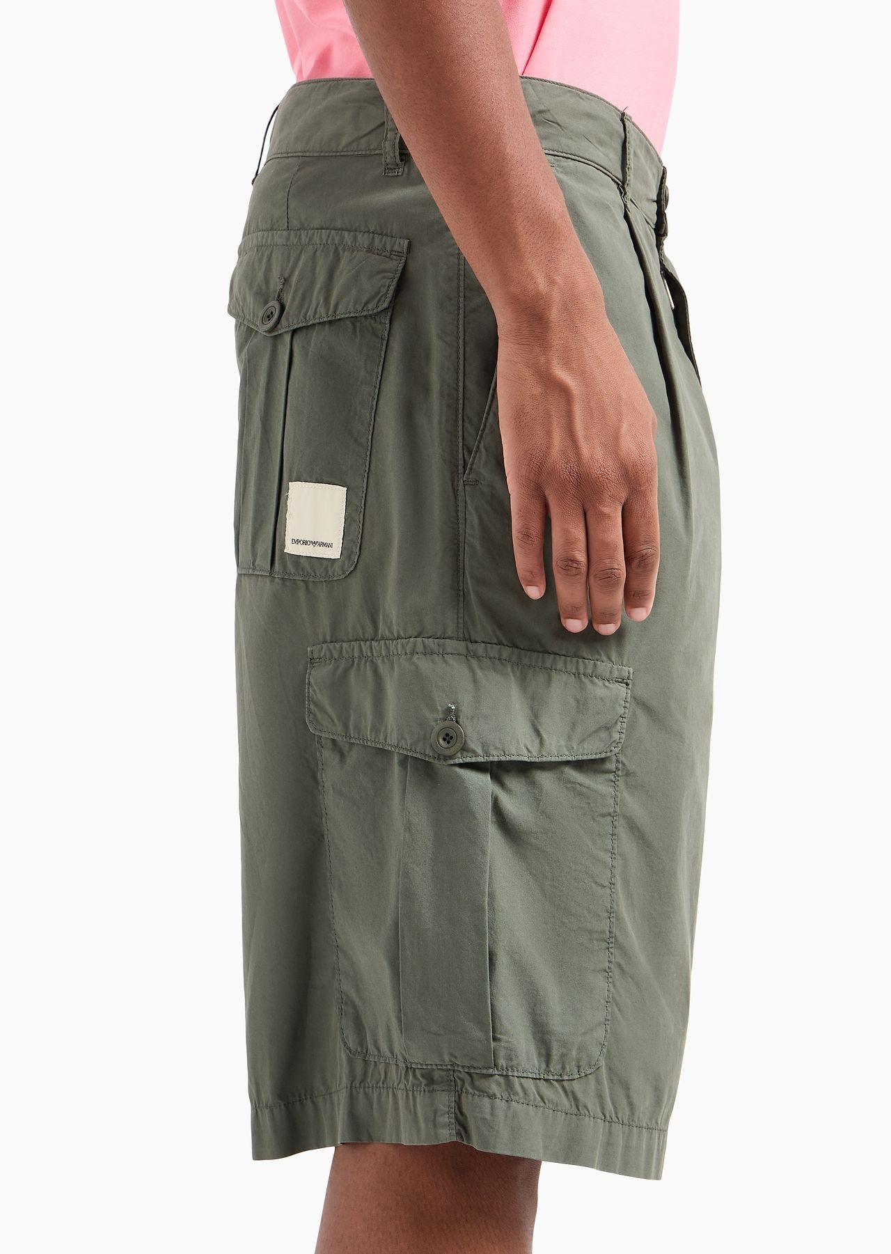 Emporio Armani Sustainability Values Capsule Collection garment-dyed organic poplin cargo Bermuda sh - 5