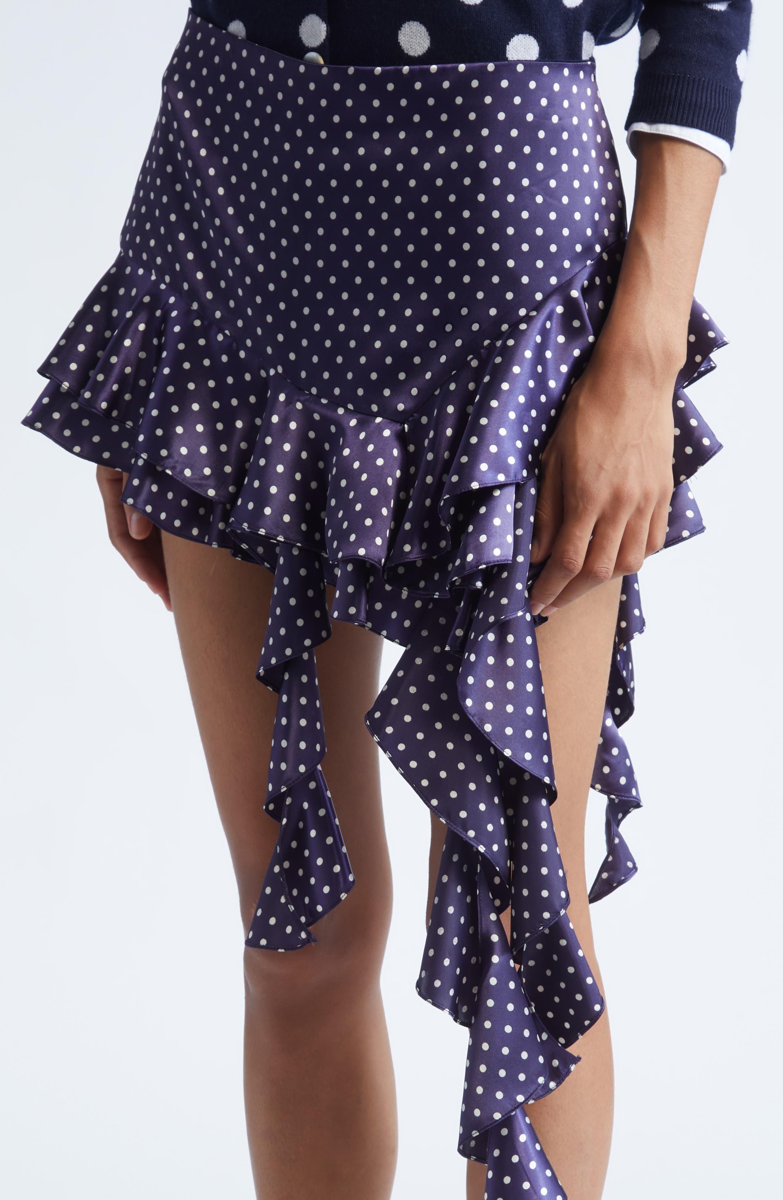 Sandy Liang Lucy Polka Dot Asymmetric Satin Skirt in Navy Multi at Nordstrom - 5