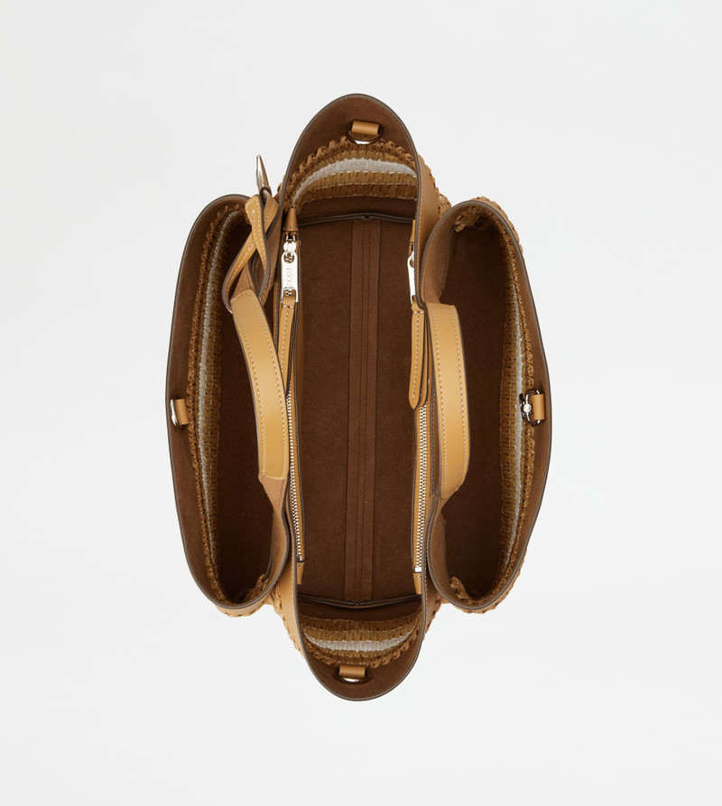 BAG IN LEATHER AND RAFFIA MINI - BROWN, BEIGE, WHITE 4