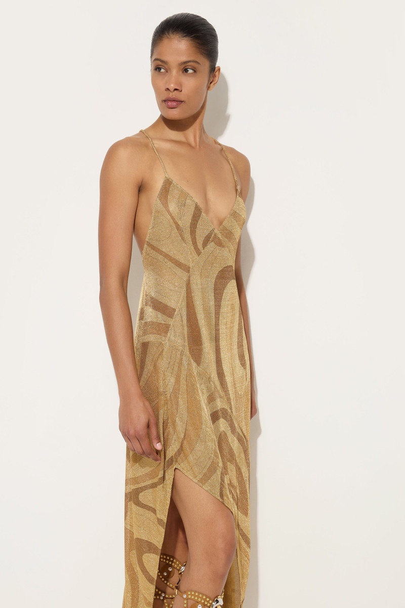 MARMO PRINT LAME V-NECK DRESS 5