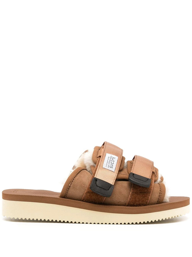 Moto shearling-trim slides 1