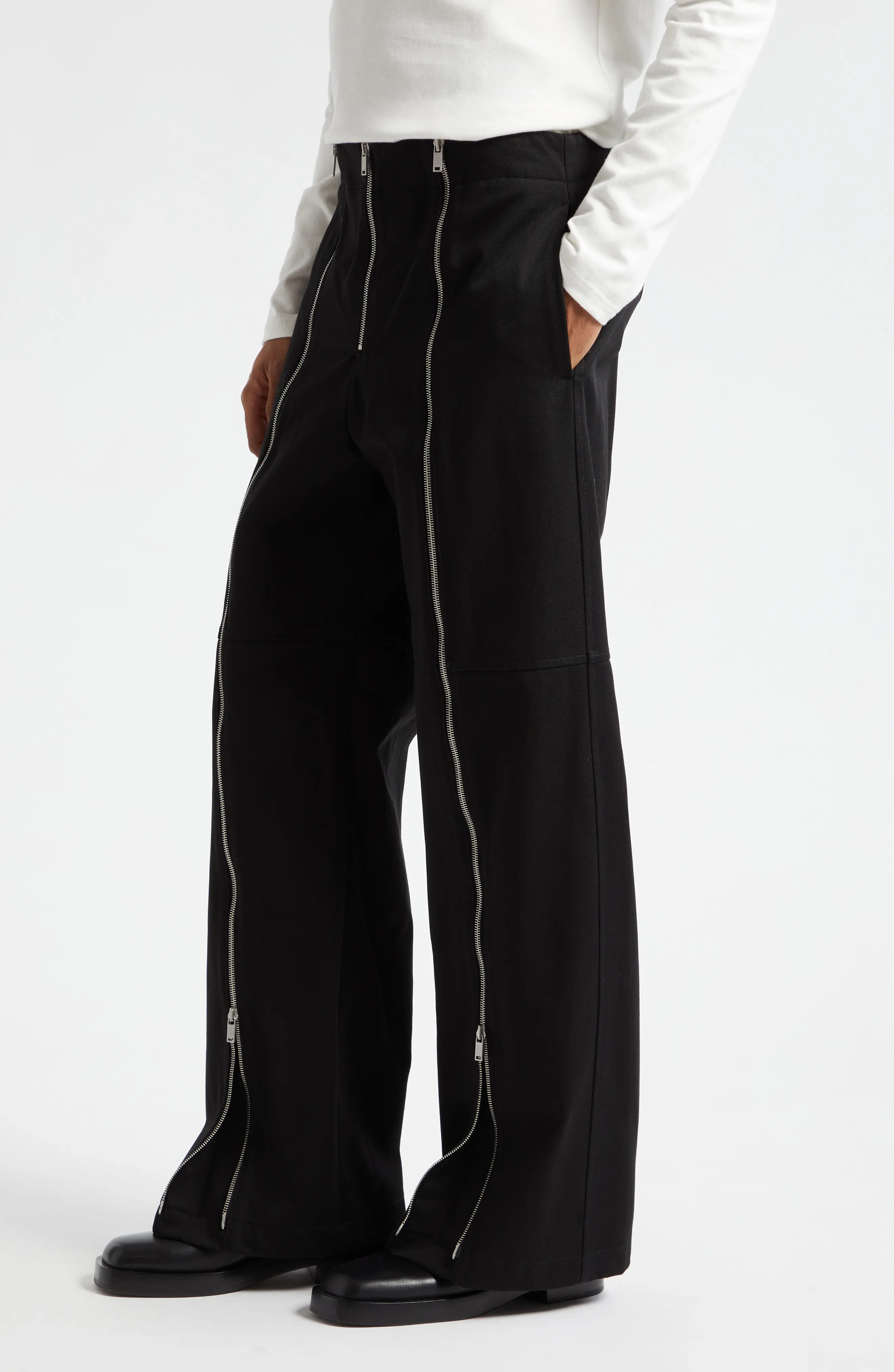 Zip Detail Cotton Pants - 4