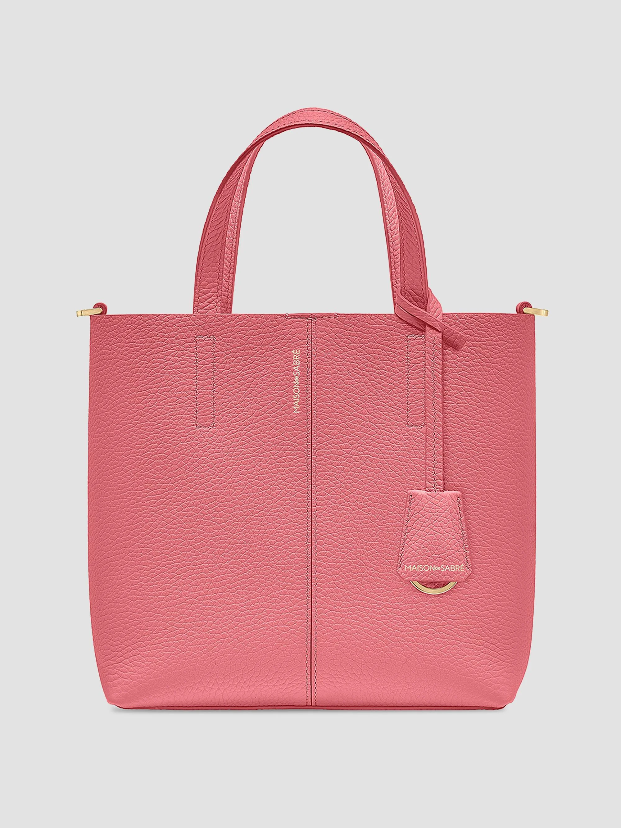 Women's Small Leather Soft Tote Bag - Candy Pink - 1