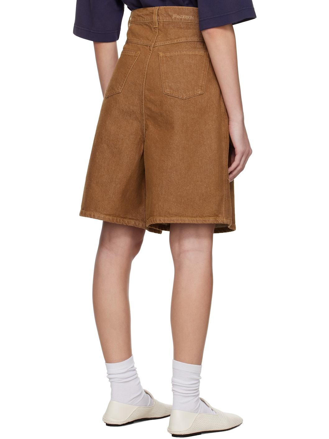 Brown Aged Denim Shorts - 3