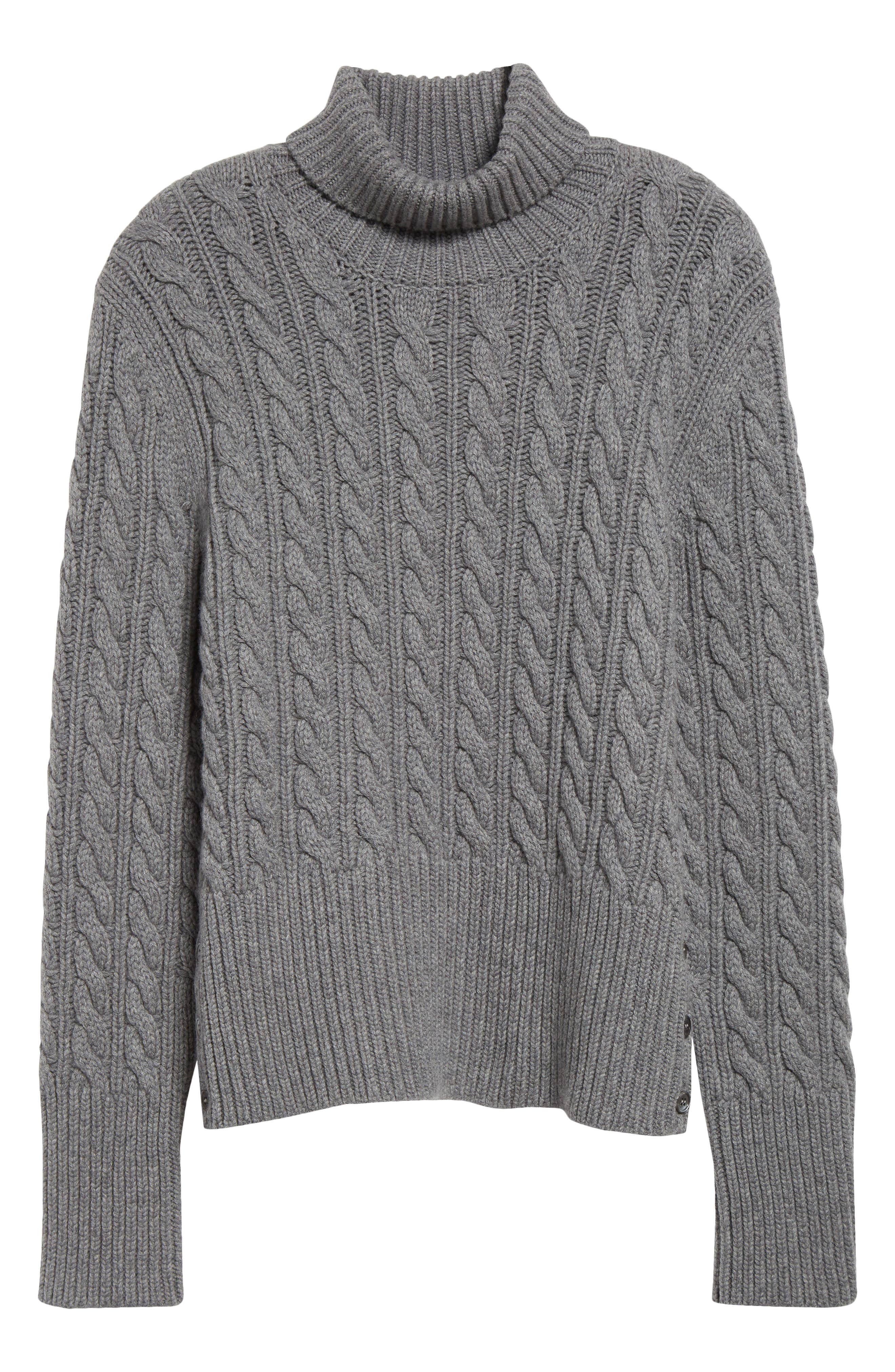 Thom Browne Classic Cable Knit Cashmere Turtleneck Sweater in Light Grey at Nordstrom - 6