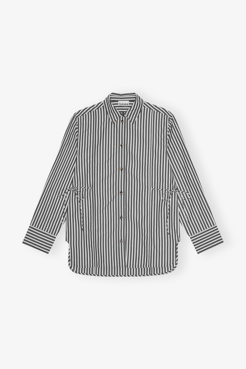 STRIPE COTTON OVERSIZED TIE STRING SHIRT 1