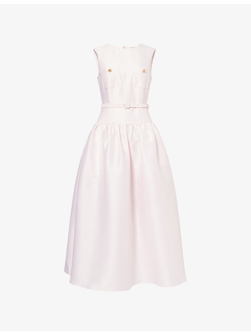 Sleeveless Dropped-Waist Taffeta Midi Dress - 1