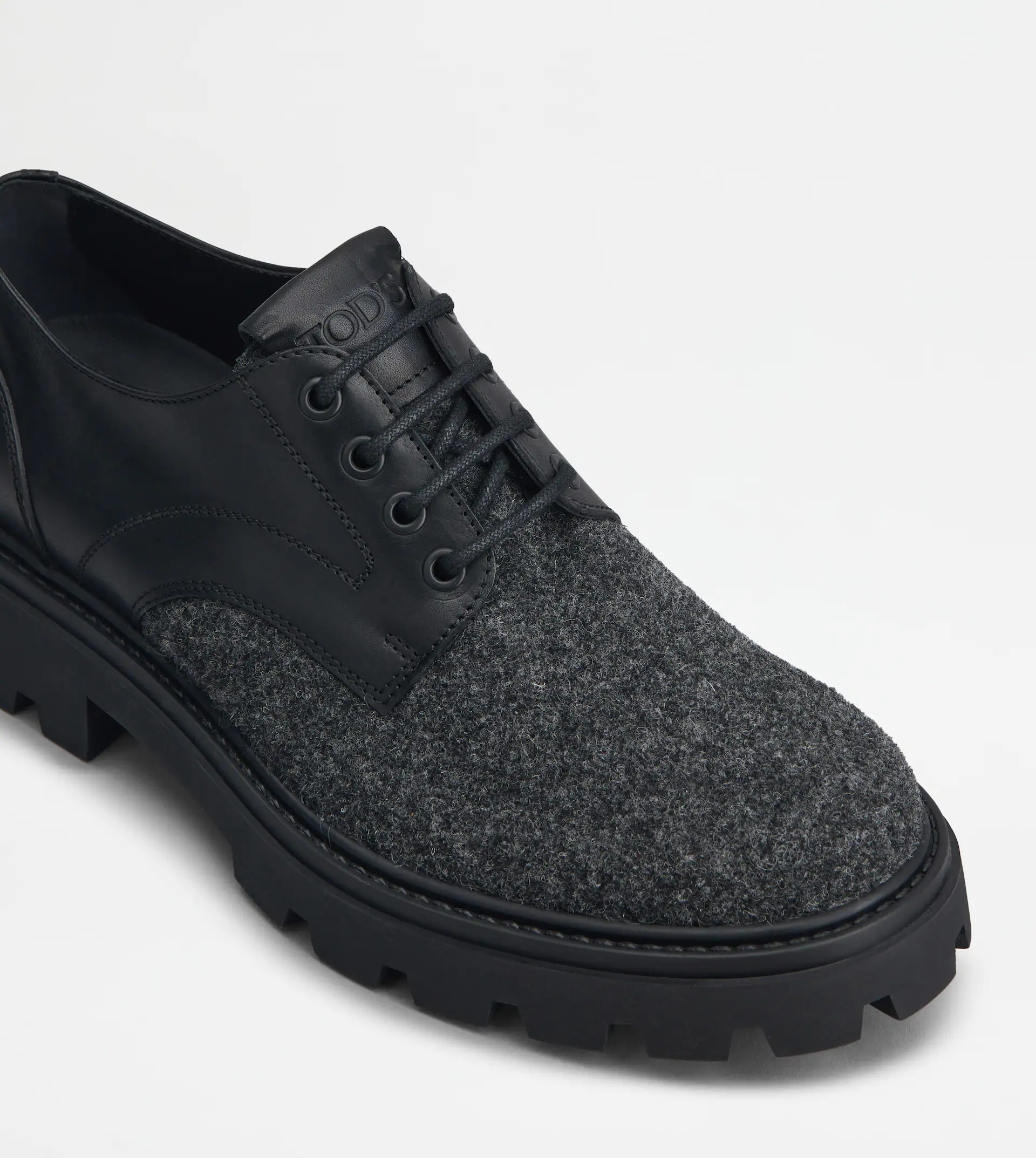 LACE-UPS IN LEATHER AND FELT - GREY, BLACK - 5