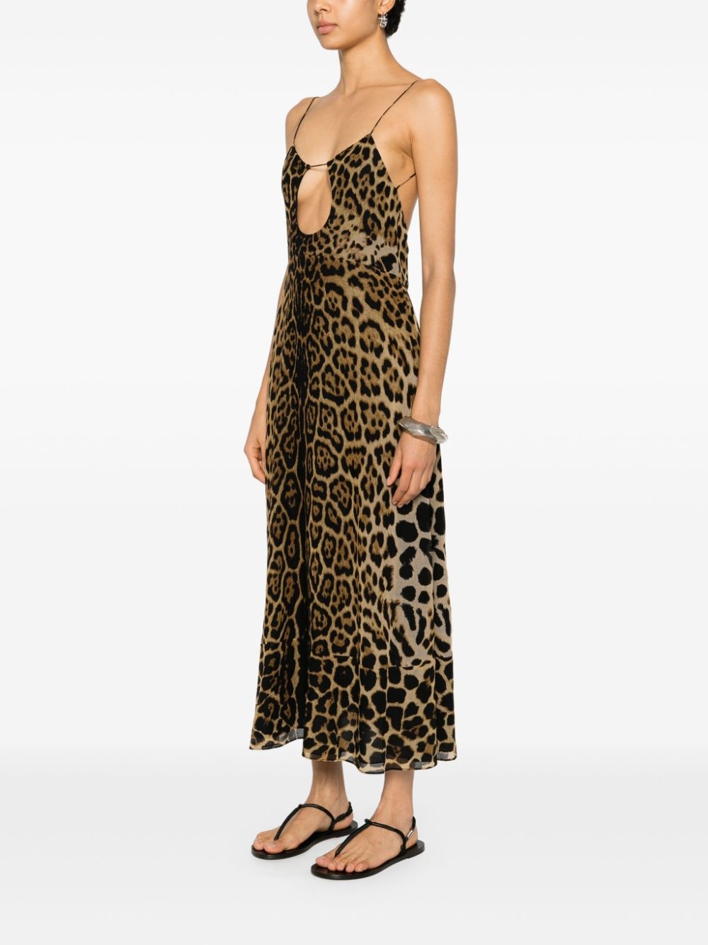 cut-out leopard-print midi dress - 3