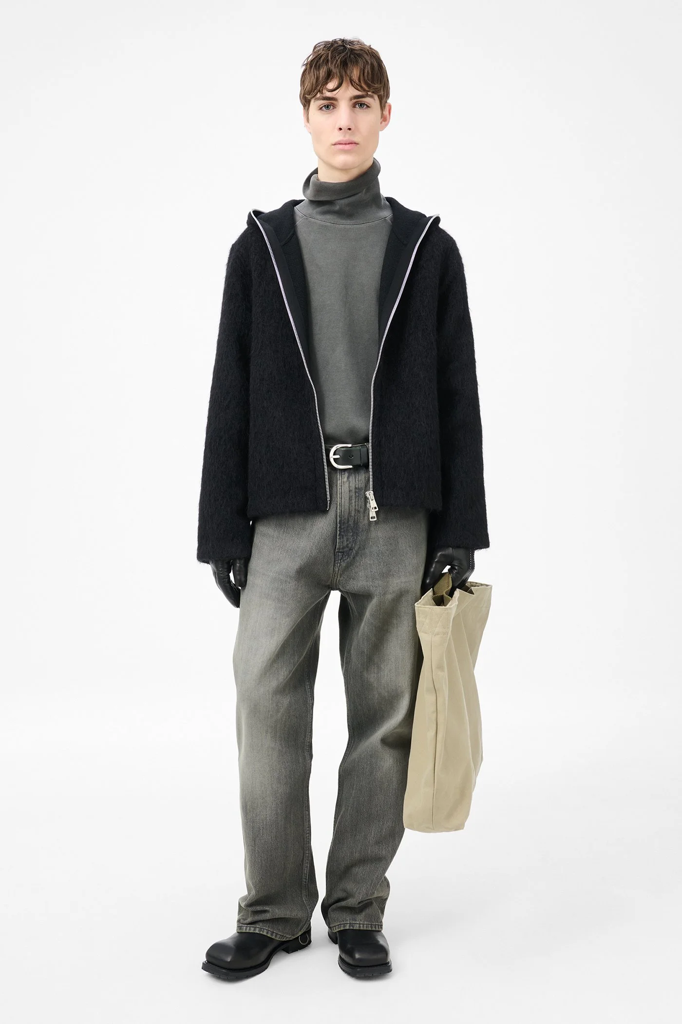 Our Legacy Full Zip Hood Black Hairy Wool | REVERSIBLE