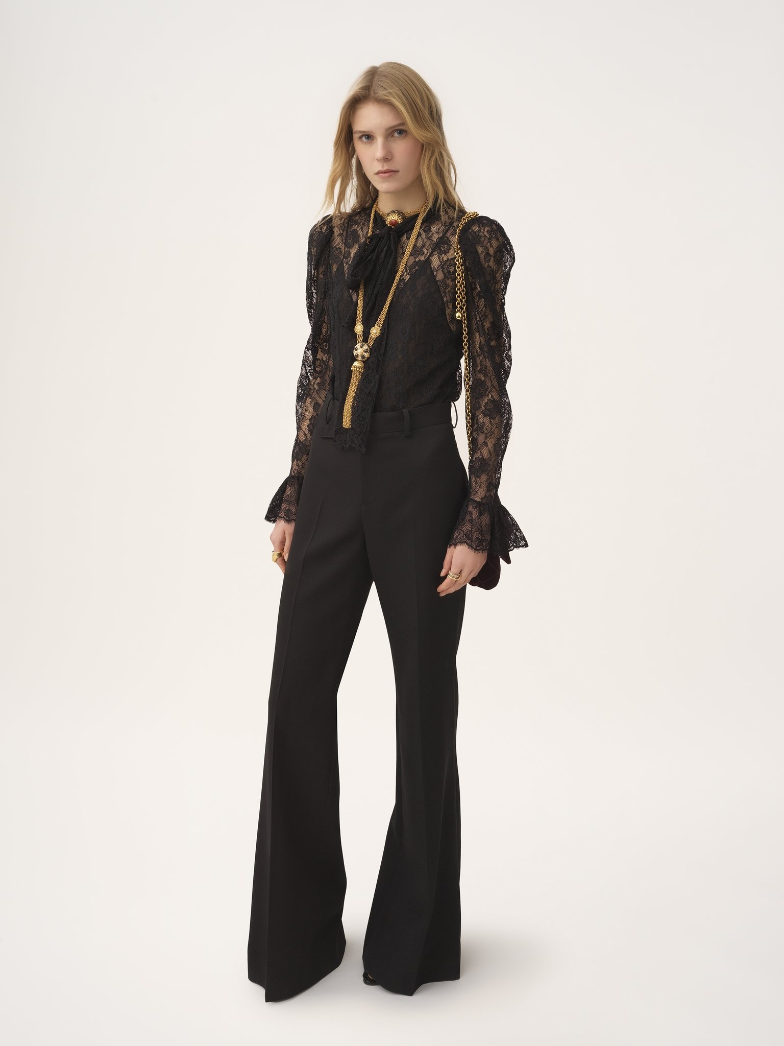 PUFF-SLEEVE LAVALLIÈRE TOP IN FLORAL LACE JACQUARD - 3