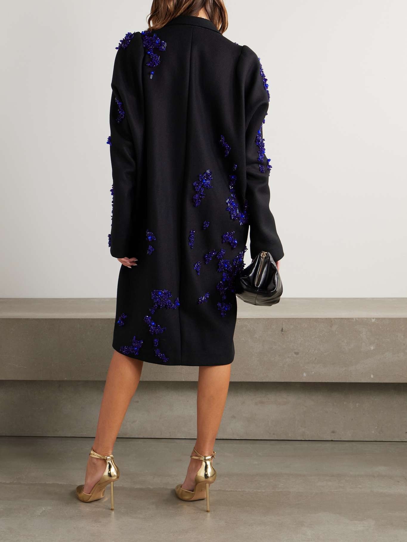 Double-breasted bead-embellished wool-blend twill coat - 3