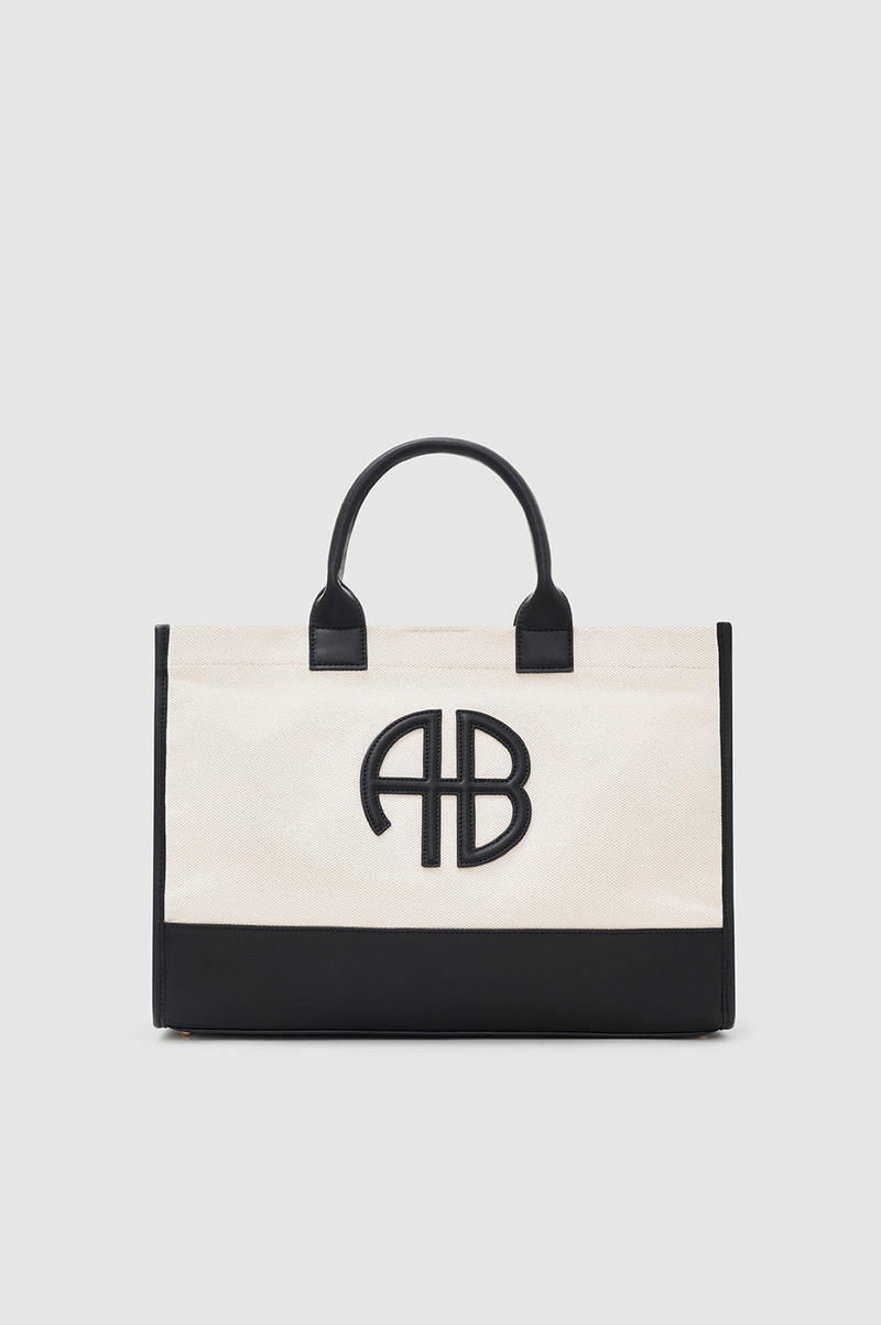 Medium Lara Tote - Natural Canvas With Black 5
