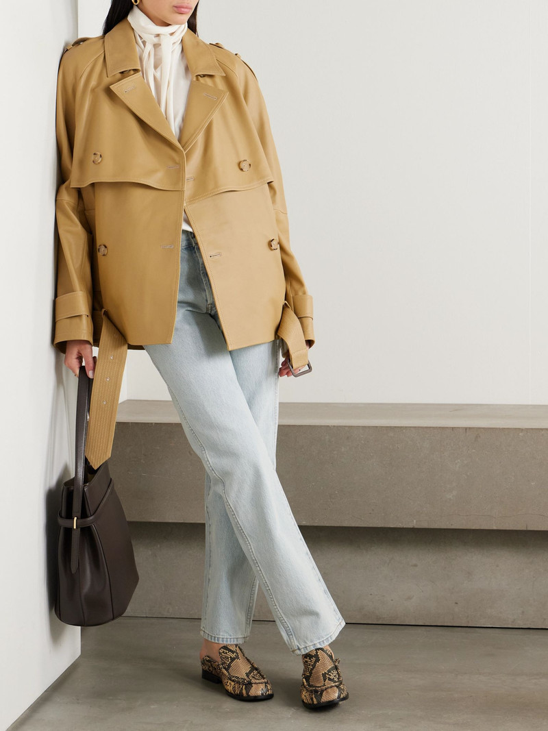 Totême Double-breasted belted layered leather jacket Sand outlook