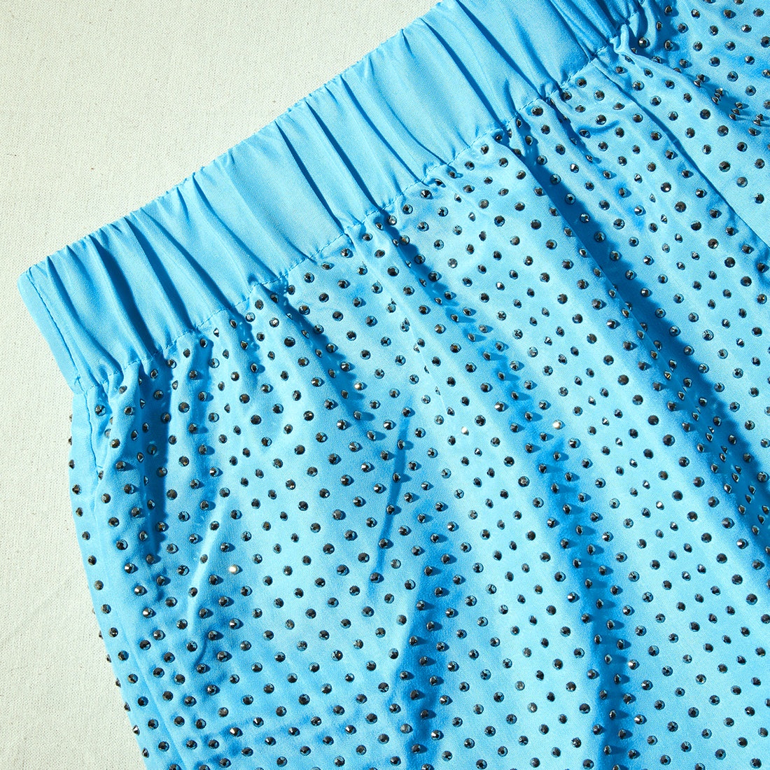 Blue Rhinestone Taffeta Shorts - 4