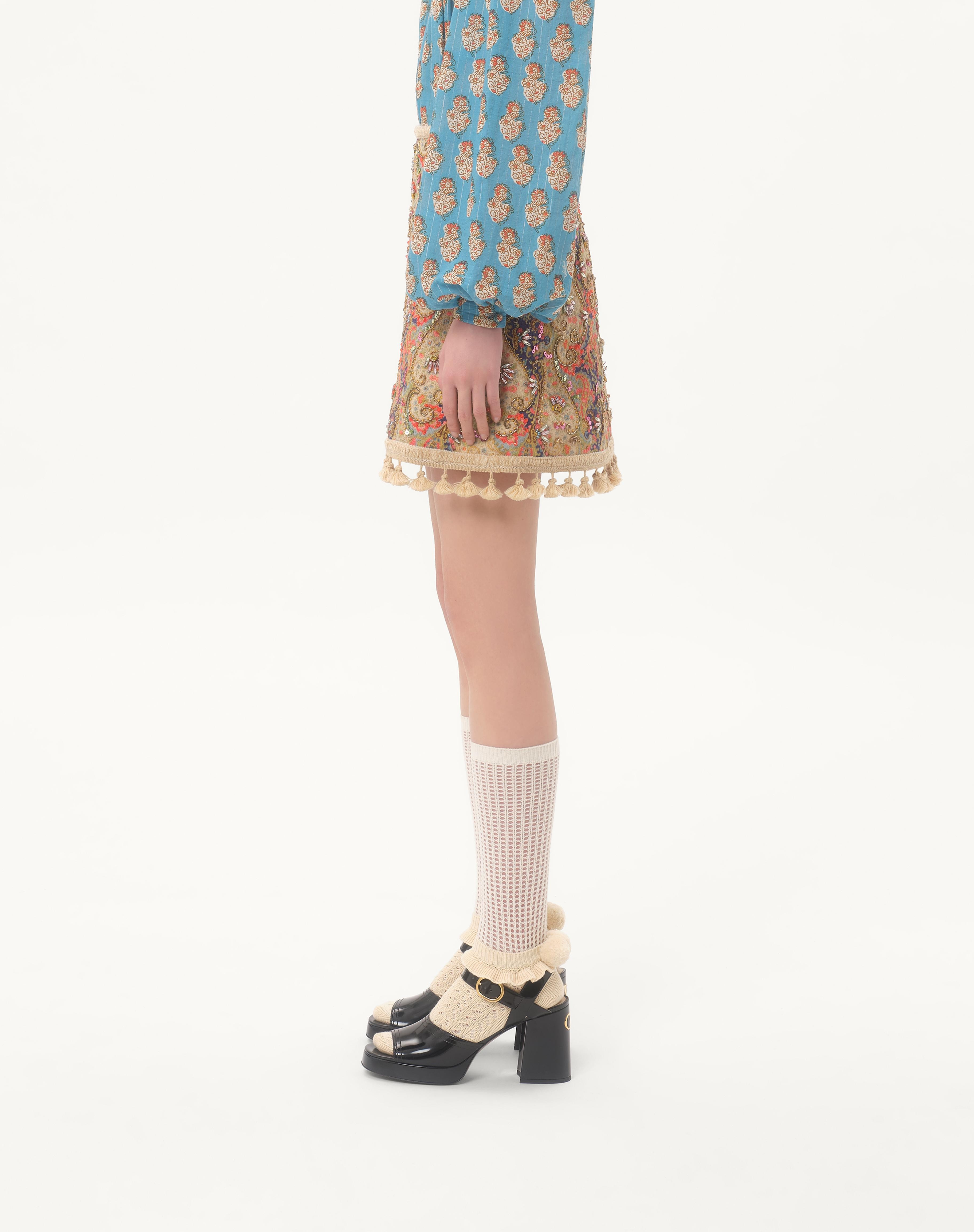 EMBROIDERED SKIRT ON PIQUET WITH PAISLEY VOYAGE IMAGINAIRE PRINT - 4