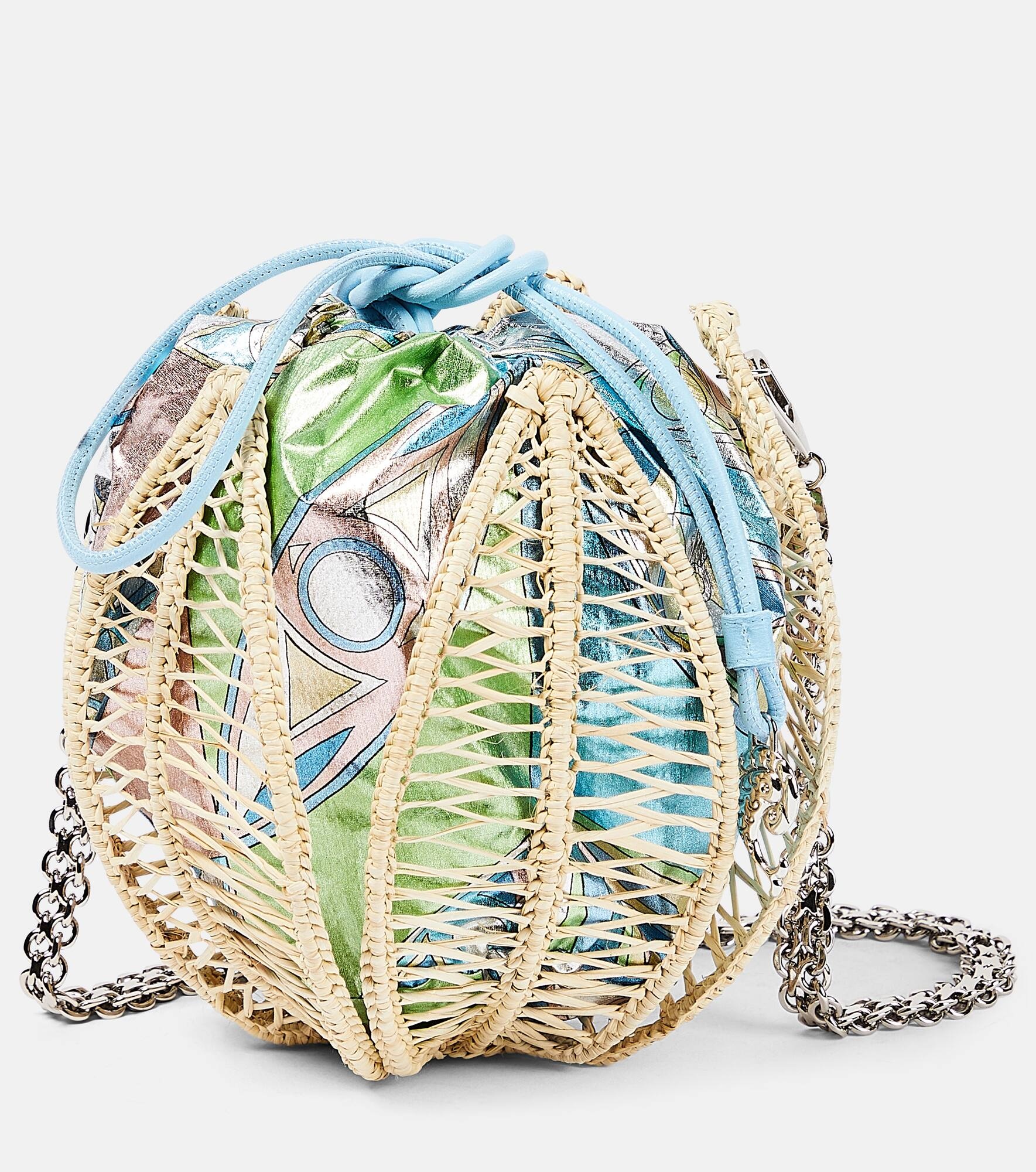 Raffia leather-trimmed bucket bag - 1