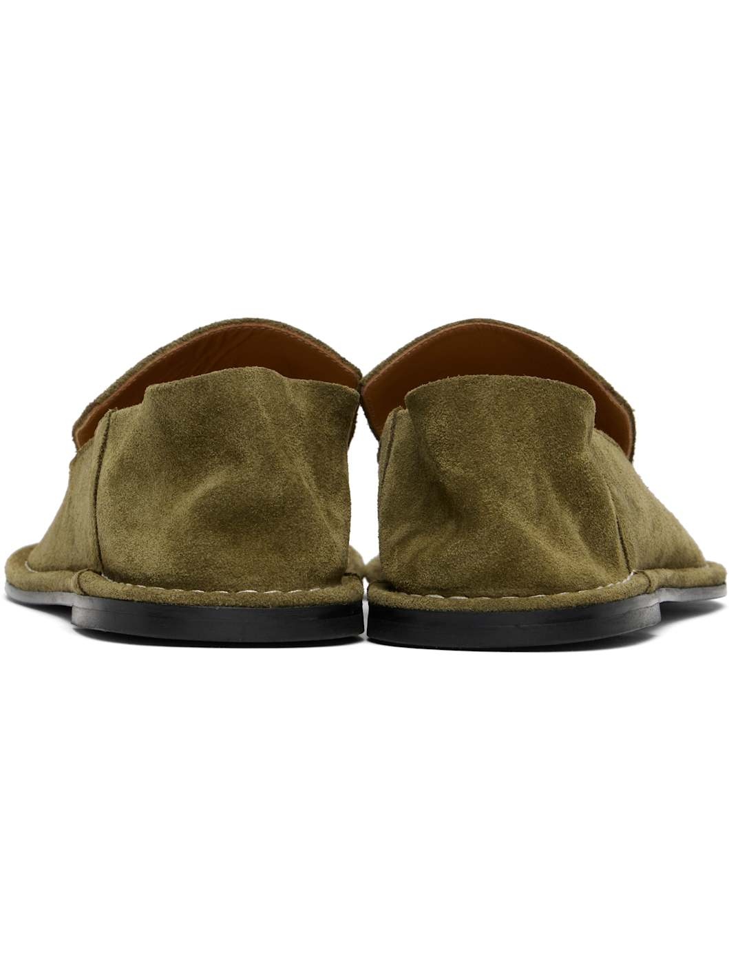 Khaki Leather Midi Slippers - 2