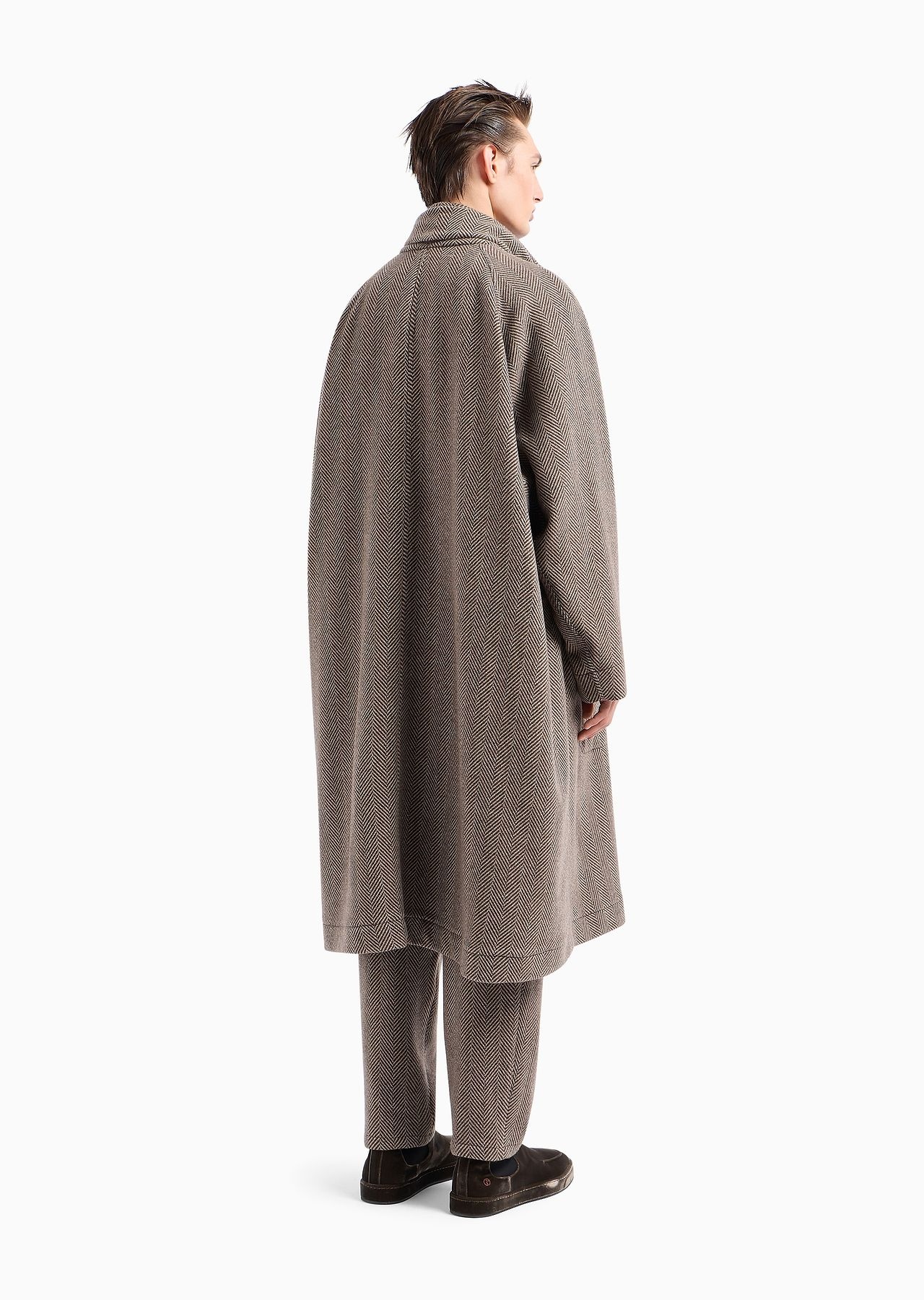 Long coat in chevron jacquard cashmere-blend cloth - 3