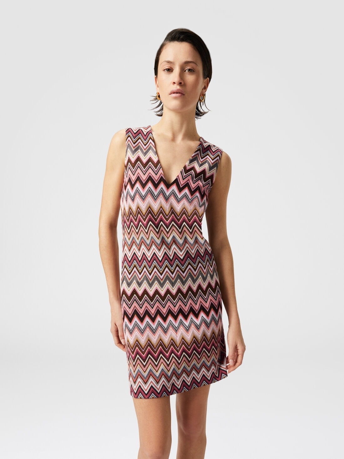 Sleeveless V-neck cotton and viscose zigzag mini-dress - 4