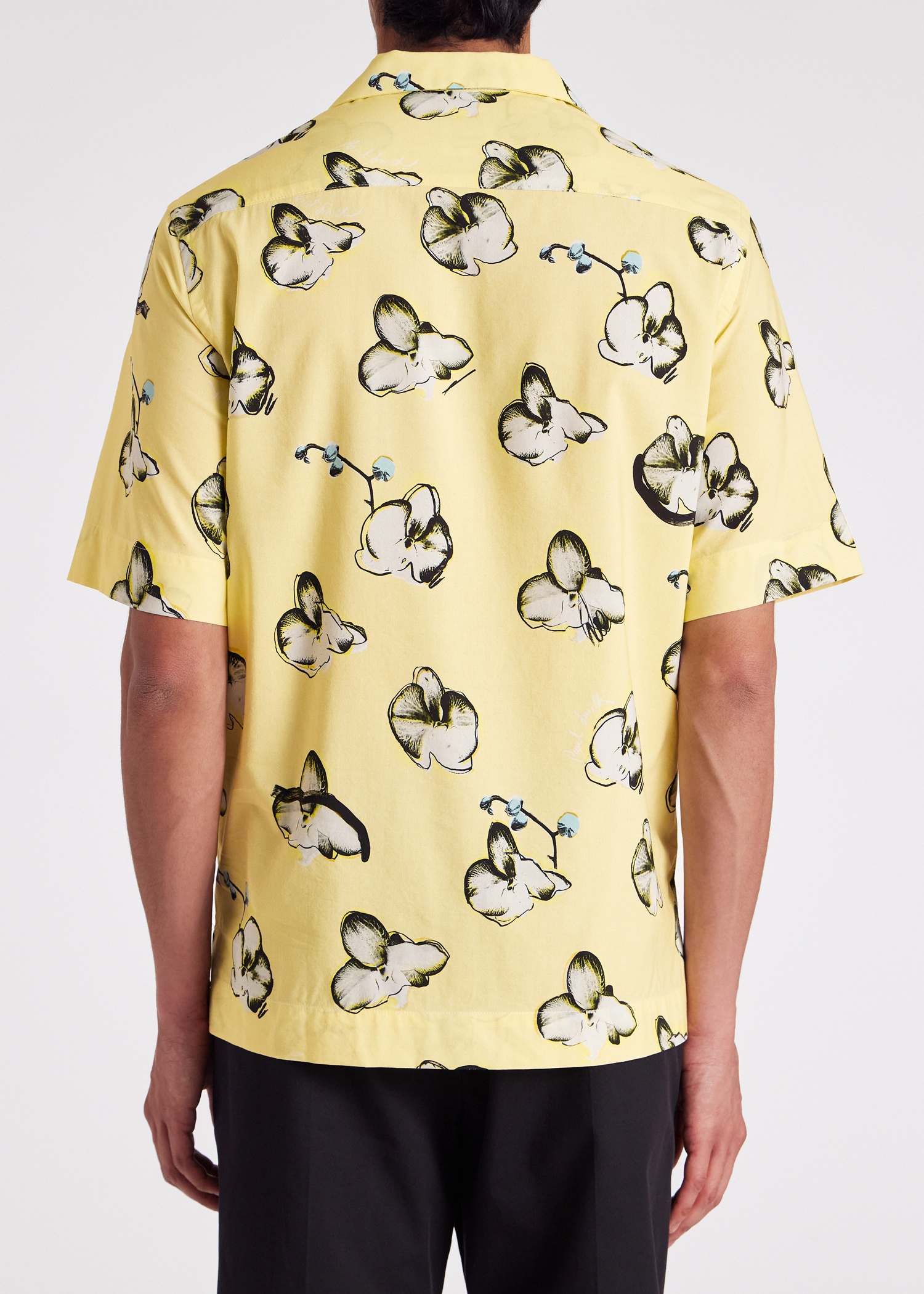 Yellow 'Orchid' Print Viscose-Blend Short-Sleeve Shirt - 7